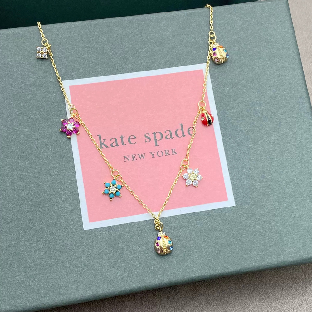 kate spade Zircon Enamel Ladybug Flower Necklace